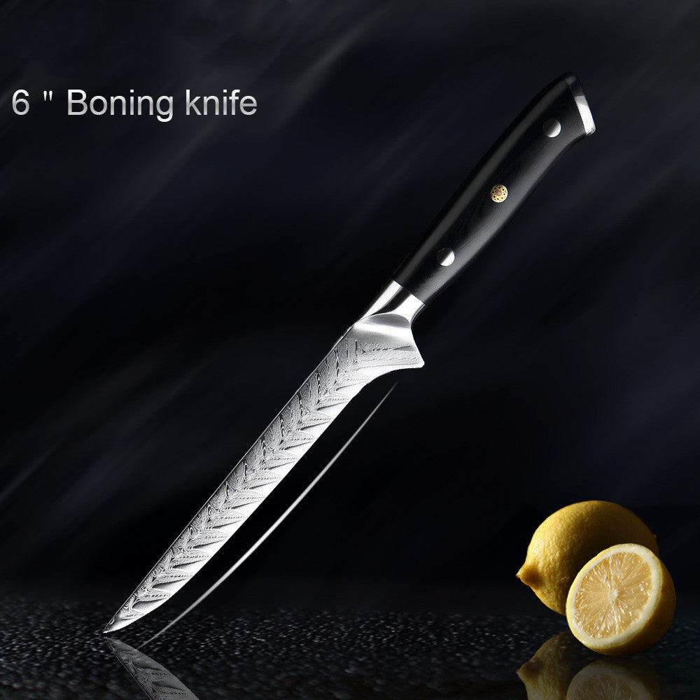 Damascus kitchen knife fish bone pattern set